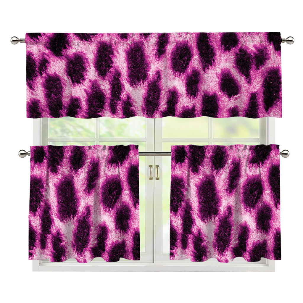 Hot Purple And Black Cheetah Print 3 Piece Kitchen Curtains