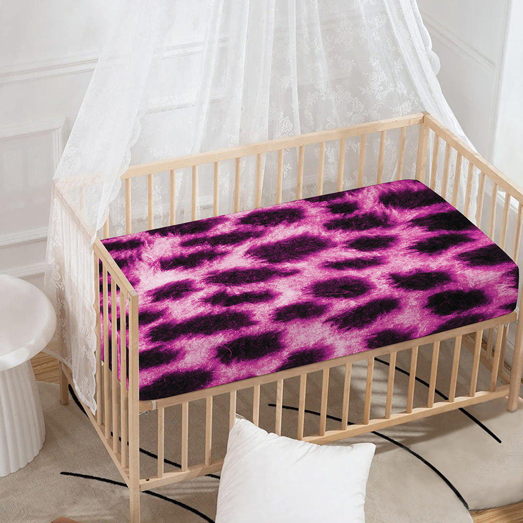 Hot Purple And Black Cheetah Print Baby Crib Sheet
