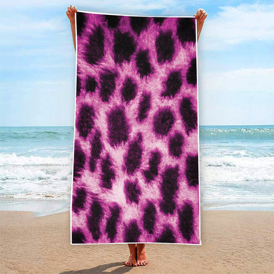 Hot Purple And Black Cheetah Print Beach Towel