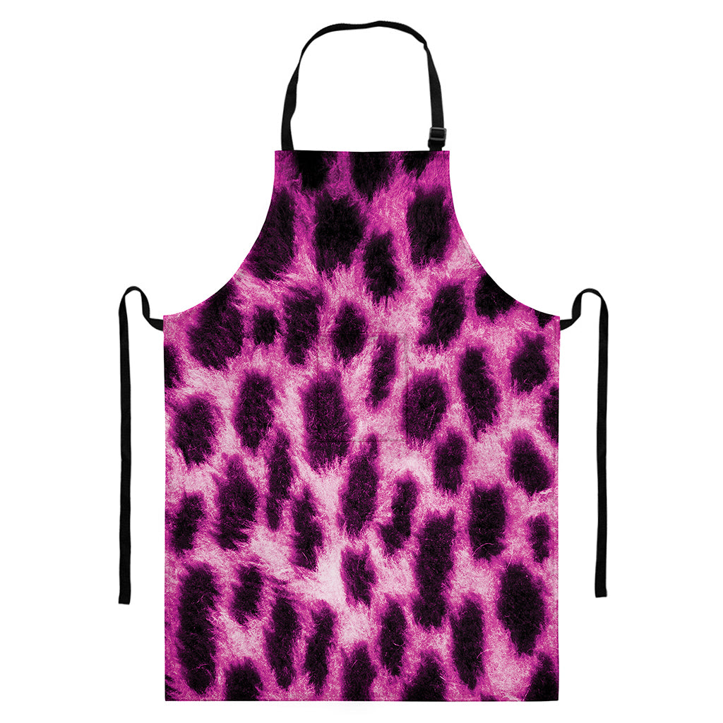 Hot Purple And Black Cheetah Print Bib Apron With Pocket