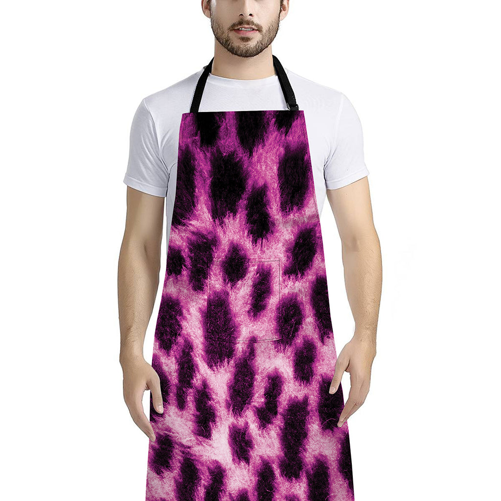 Hot Purple And Black Cheetah Print Bib Apron With Pocket