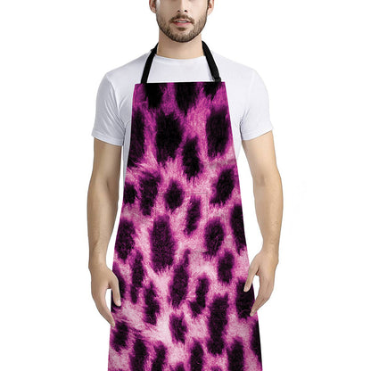 Hot Purple And Black Cheetah Print Bib Apron With Pocket