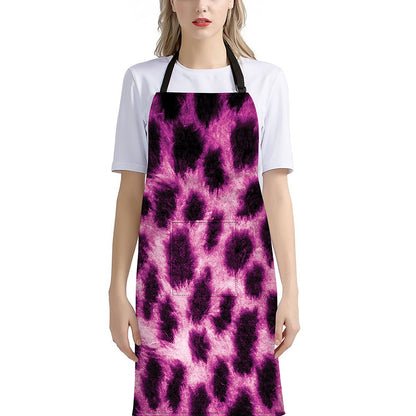 Hot Purple And Black Cheetah Print Bib Apron With Pocket