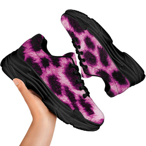 Hot Purple And Black Cheetah Print Black Chunky Shoes