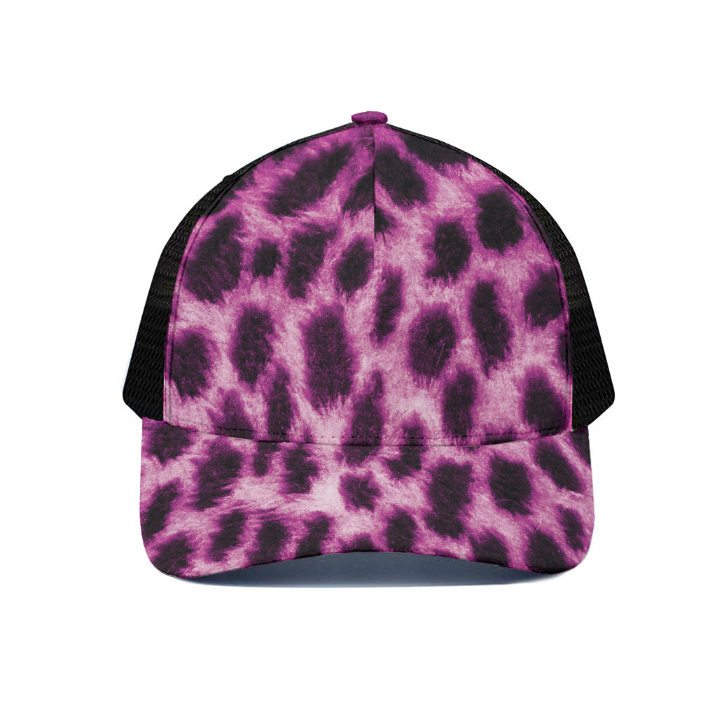 Hot Purple And Black Cheetah Print Black Mesh Trucker Cap