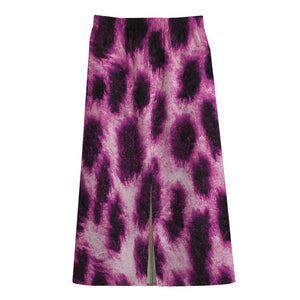 Hot Purple And Black Cheetah Print Cotton Front Slit Maxi Skirt