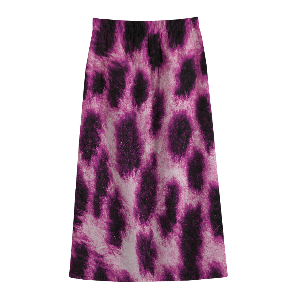 Hot Purple And Black Cheetah Print Cotton Front Slit Maxi Skirt