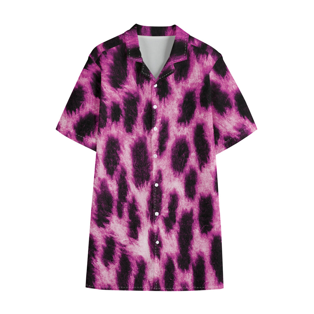 Hot Purple And Black Cheetah Print Cotton Hawaiian Shirt