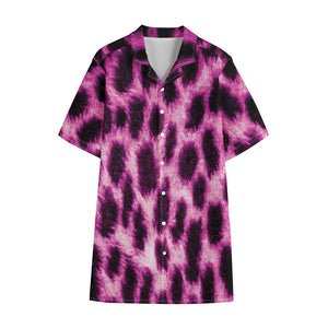 Hot Purple And Black Cheetah Print Cotton Hawaiian Shirt