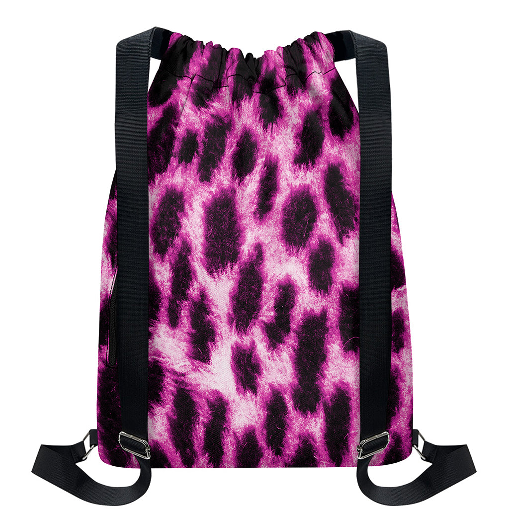 Hot Purple And Black Cheetah Print Drawstring Backpack
