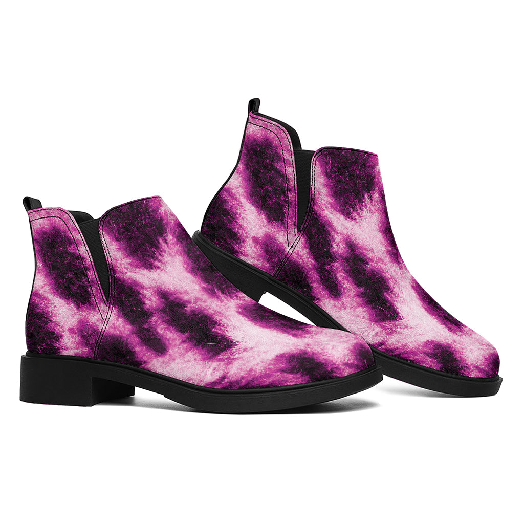 Hot Purple And Black Cheetah Print Flat Ankle Boots