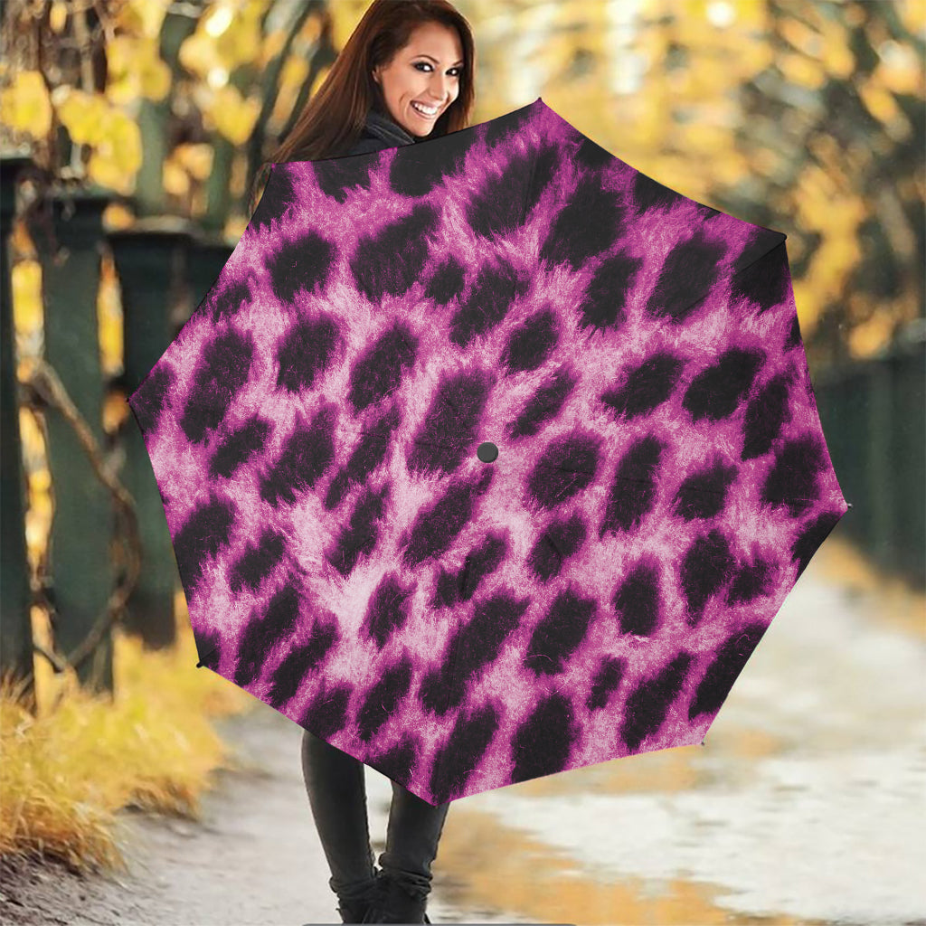 Hot Purple And Black Cheetah Print Foldable Umbrella