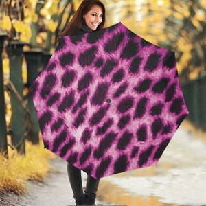 Hot Purple And Black Cheetah Print Foldable Umbrella