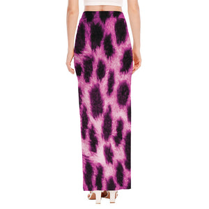 Hot Purple And Black Cheetah Print High Slit Maxi Skirt