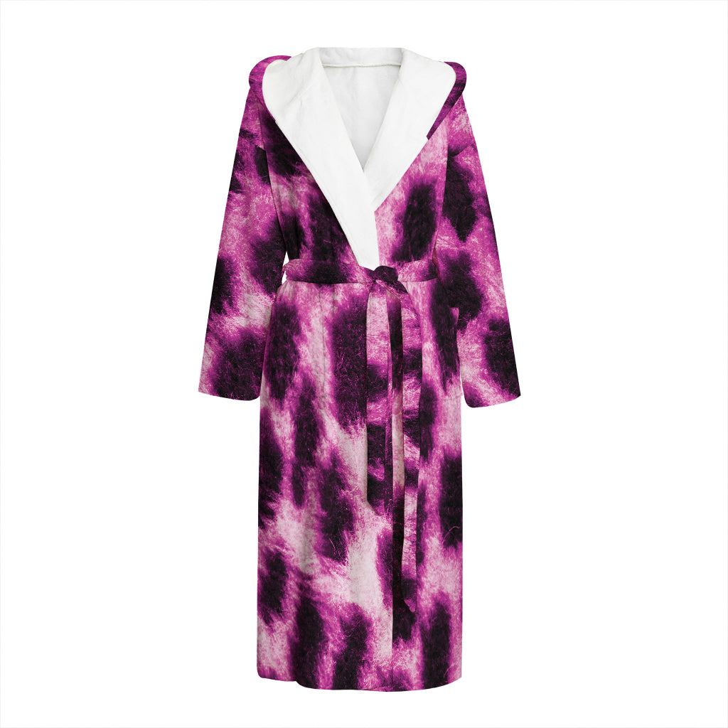 Hot Purple And Black Cheetah Print Hooded Bathrobe