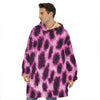 Hot Purple And Black Cheetah Print Hoodie Blanket