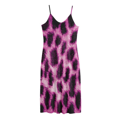 Hot Purple And Black Cheetah Print Jersey Midi Cami Dress