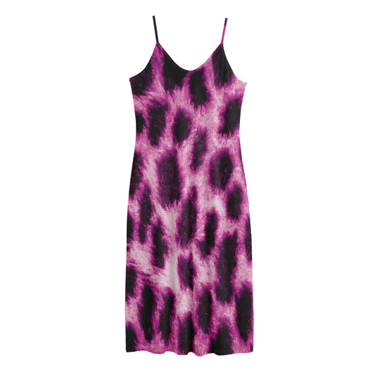 Hot Purple And Black Cheetah Print Jersey Midi Cami Dress