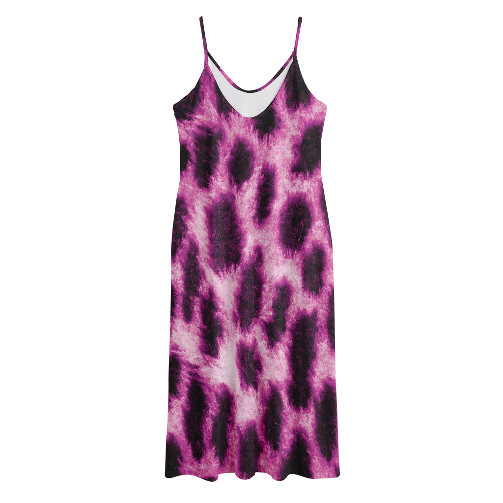 Hot Purple And Black Cheetah Print Jersey Midi Cami Dress