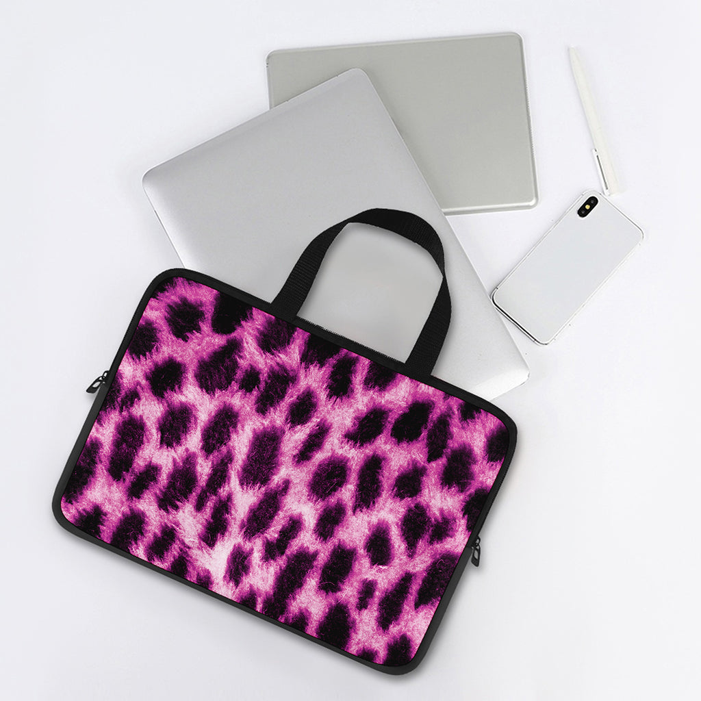 Hot Purple And Black Cheetah Print Laptop Sleeve With Handle