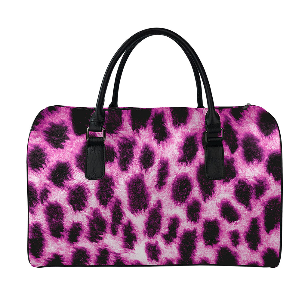 Hot Purple And Black Cheetah Print Leather Duffle Bag
