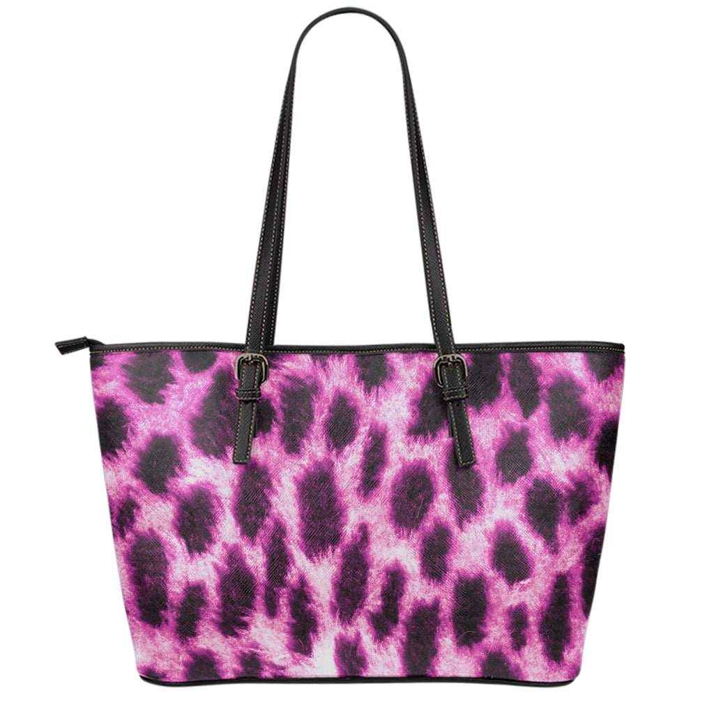 Hot Purple And Black Cheetah Print Leather Tote Bag