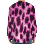 Hot Purple And Black Cheetah Print Long Sleeve Baseball Jersey