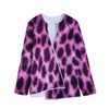 Hot Purple And Black Cheetah Print Long Sleeve Short Coat