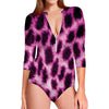 Hot Purple And Black Cheetah Print Long Sleeve Swimsuit