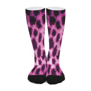 Hot Purple And Black Cheetah Print Long Socks