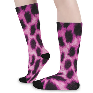 Hot Purple And Black Cheetah Print Long Socks