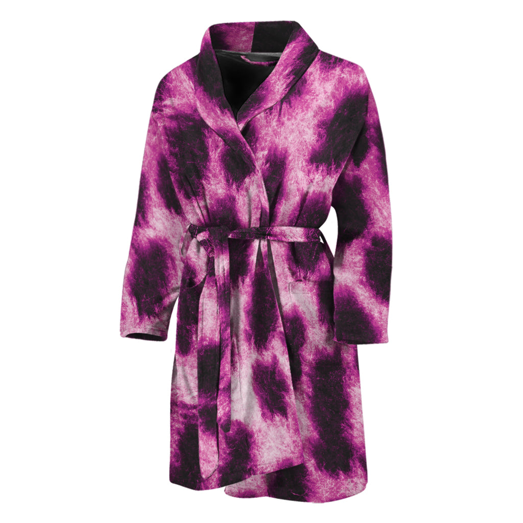 Hot Purple And Black Cheetah Print Men's Bathrobe