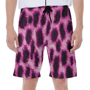 Hot Purple And Black Cheetah Print Men's Beach Shorts