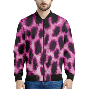 Hot Purple And Black Cheetah Print Men's Bomber Jacket