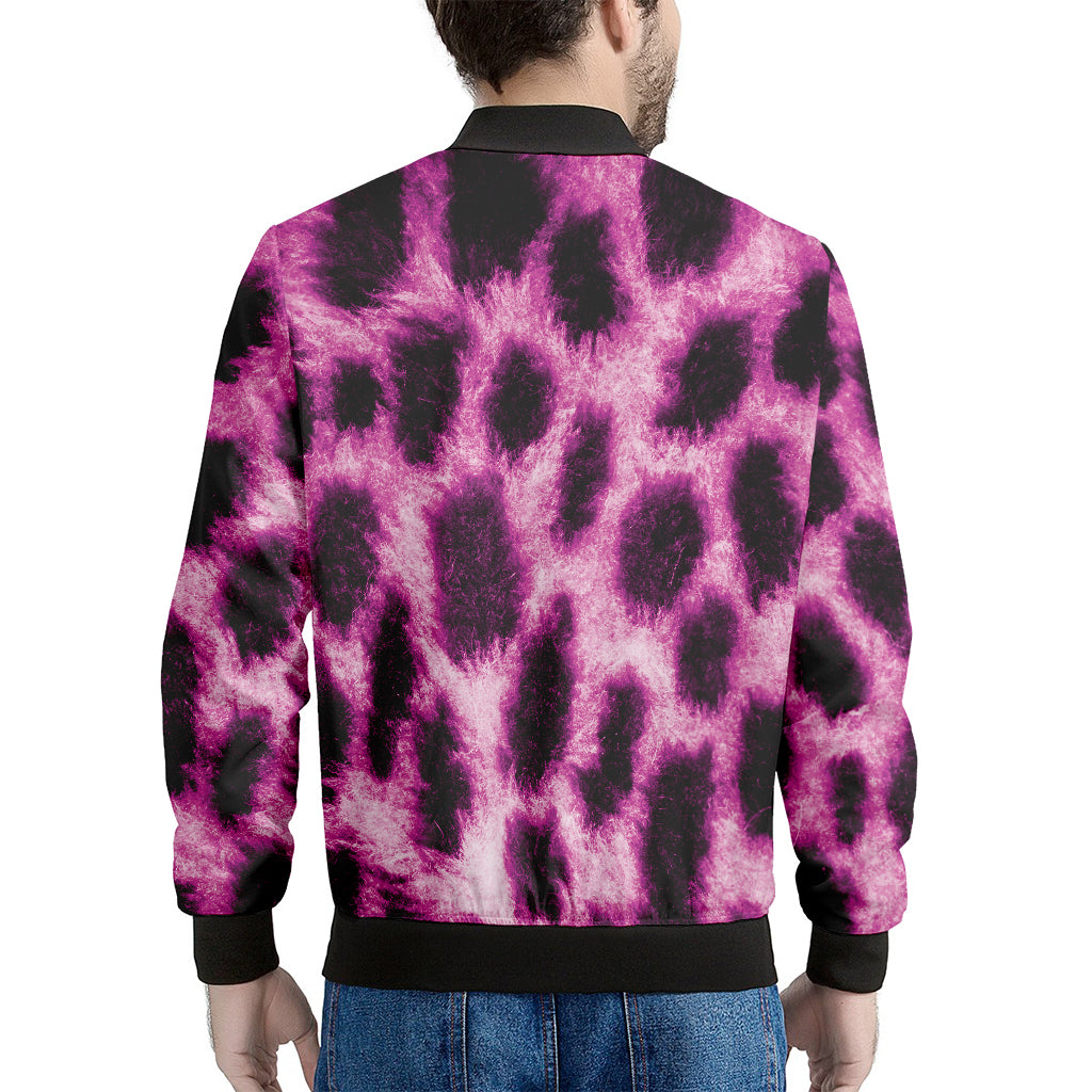 Hot Purple And Black Cheetah Print Men's Bomber Jacket