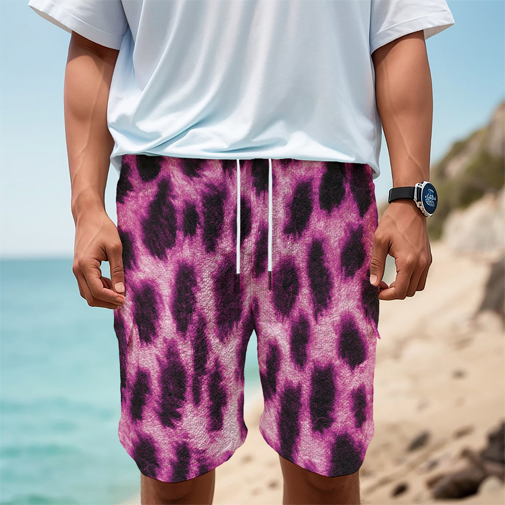 Hot Purple And Black Cheetah Print Men's Cargo Shorts