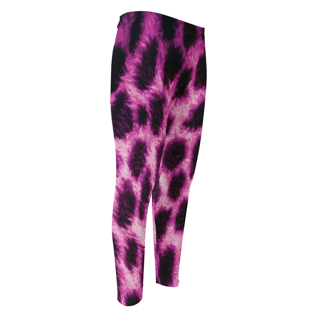 Hot Purple And Black Cheetah Print Men's Compression Pants