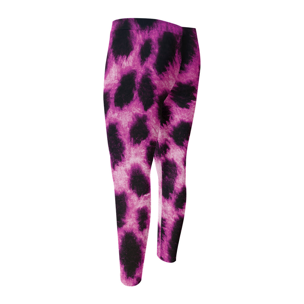 Hot Purple And Black Cheetah Print Men's Compression Pants