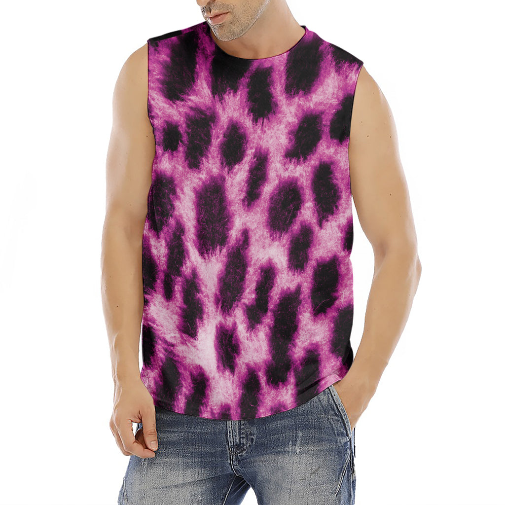 Hot Purple And Black Cheetah Print Men's Fitness Tank Top