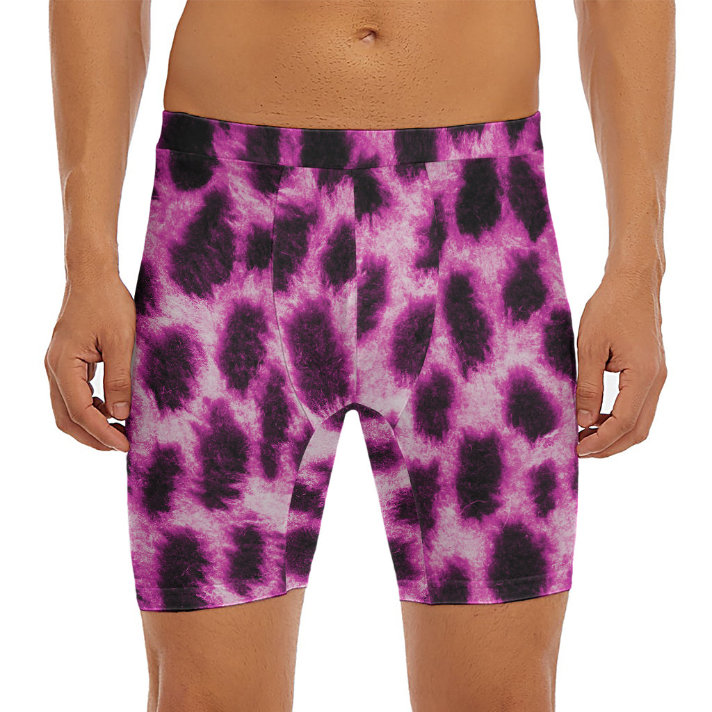 Hot Purple And Black Cheetah Print Men's Long Boxer Briefs