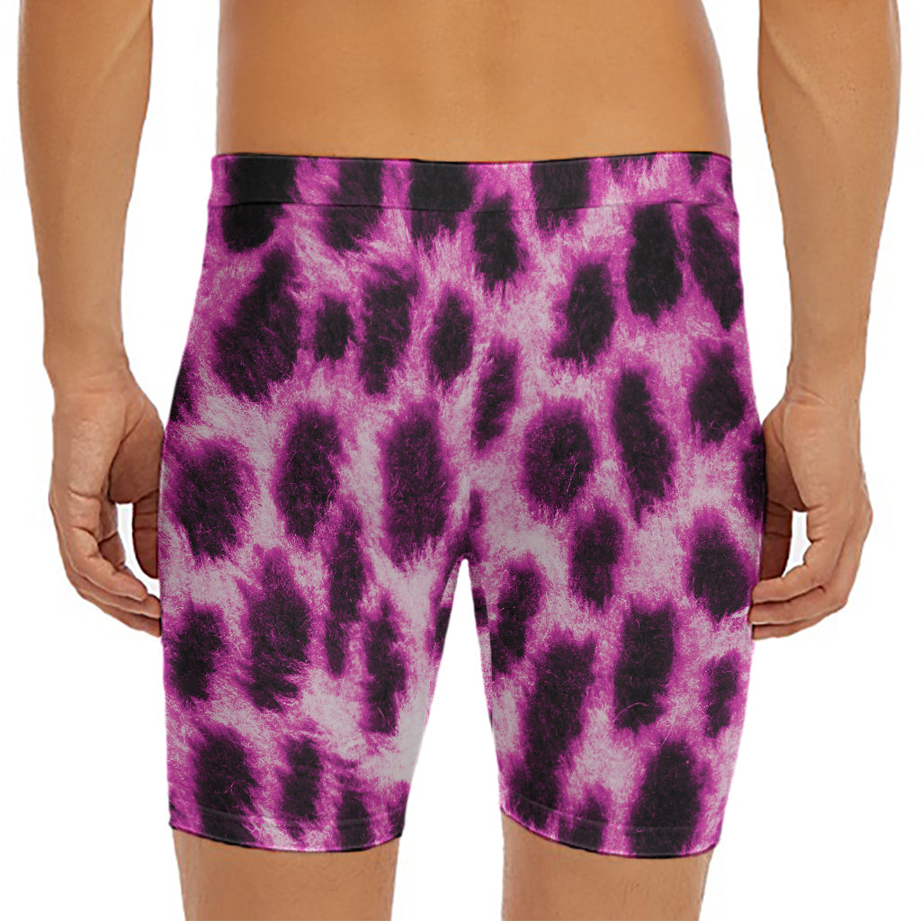 Hot Purple And Black Cheetah Print Men's Long Boxer Briefs