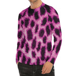 Hot Purple And Black Cheetah Print Men's Long Sleeve Rash Guard