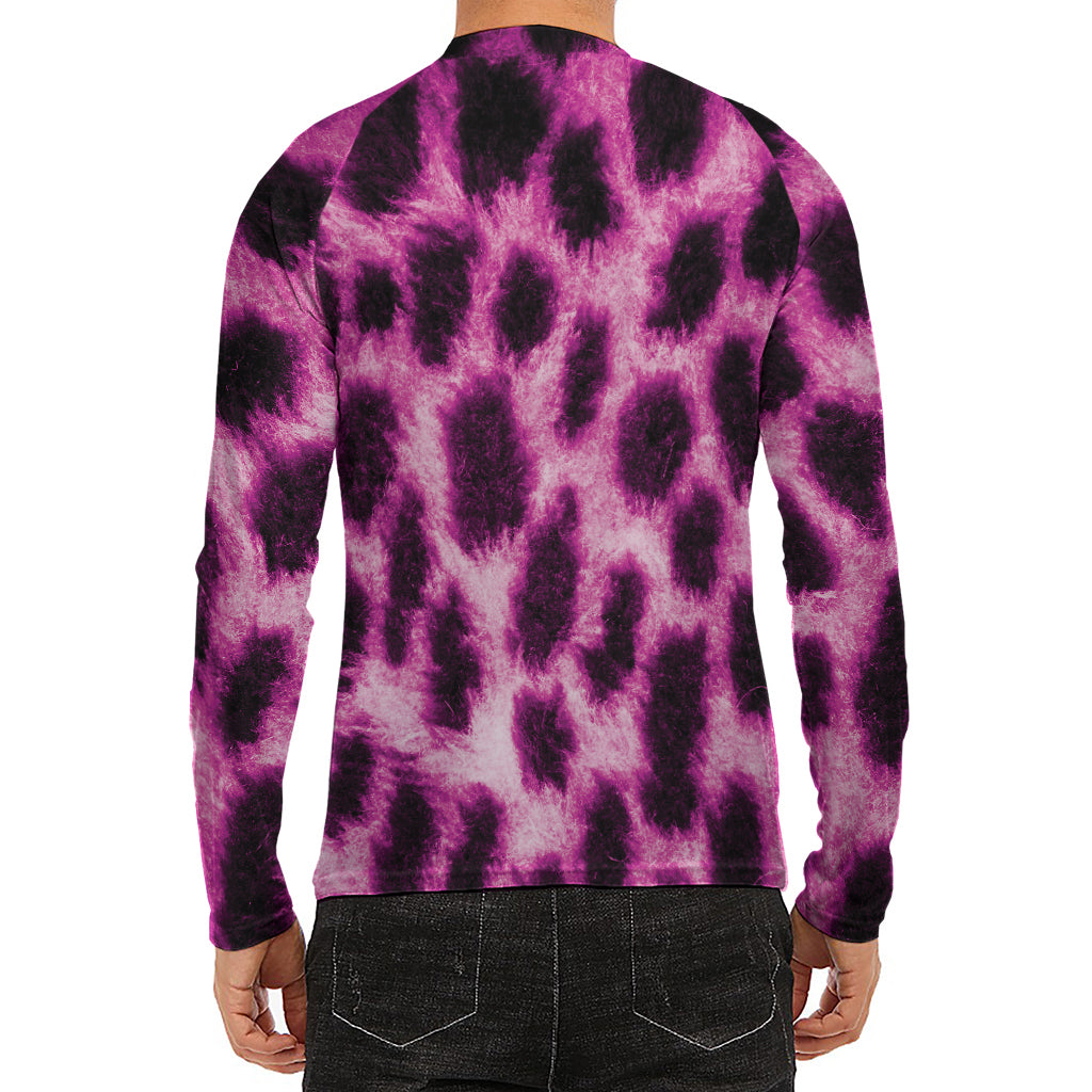 Hot Purple And Black Cheetah Print Men's Long Sleeve Rash Guard