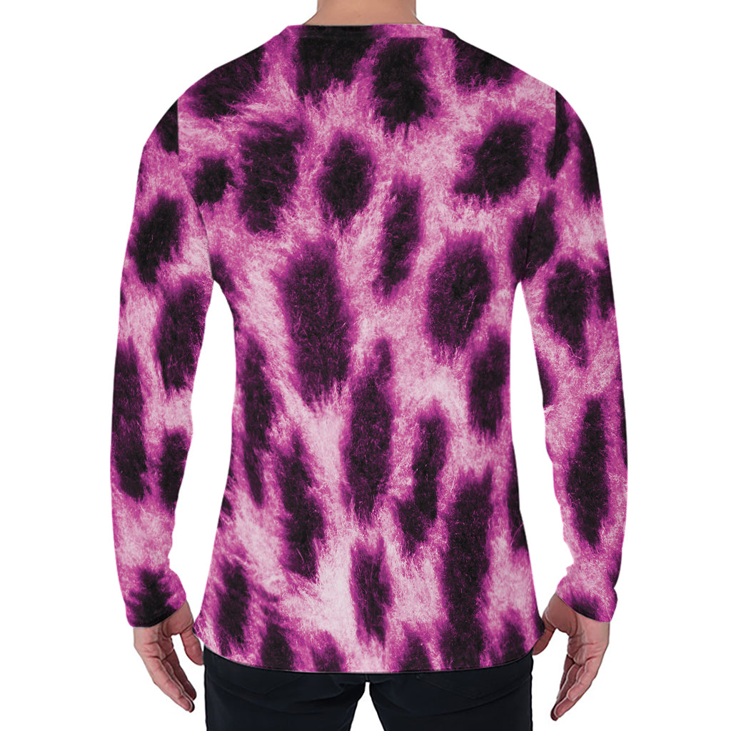 Hot Purple And Black Cheetah Print Men's Long Sleeve T-Shirt