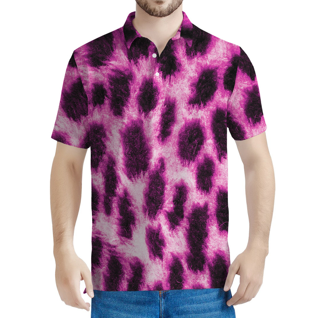 Hot Purple And Black Cheetah Print Men's Polo Shirt