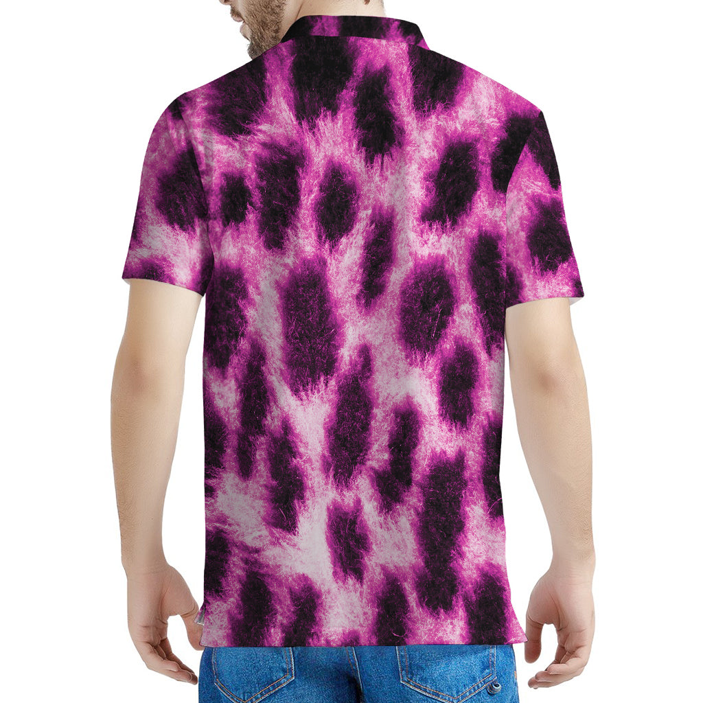 Hot Purple And Black Cheetah Print Men's Polo Shirt