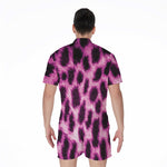 Hot Purple And Black Cheetah Print Men's Rompers