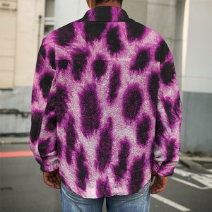 Hot Purple And Black Cheetah Print Men's Shirt Jacket