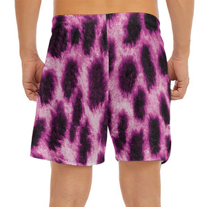 Hot Purple And Black Cheetah Print Men's Split Running Shorts