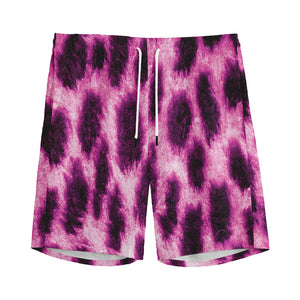 Hot Purple And Black Cheetah Print Men's Sports Shorts